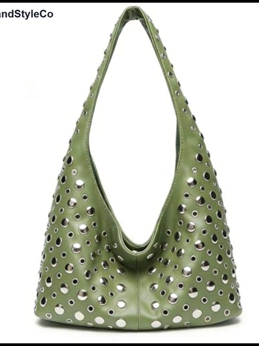 Studded Punk Slouchy Hobo Shoulder Bag Hand-Embellished PU Leather Tote